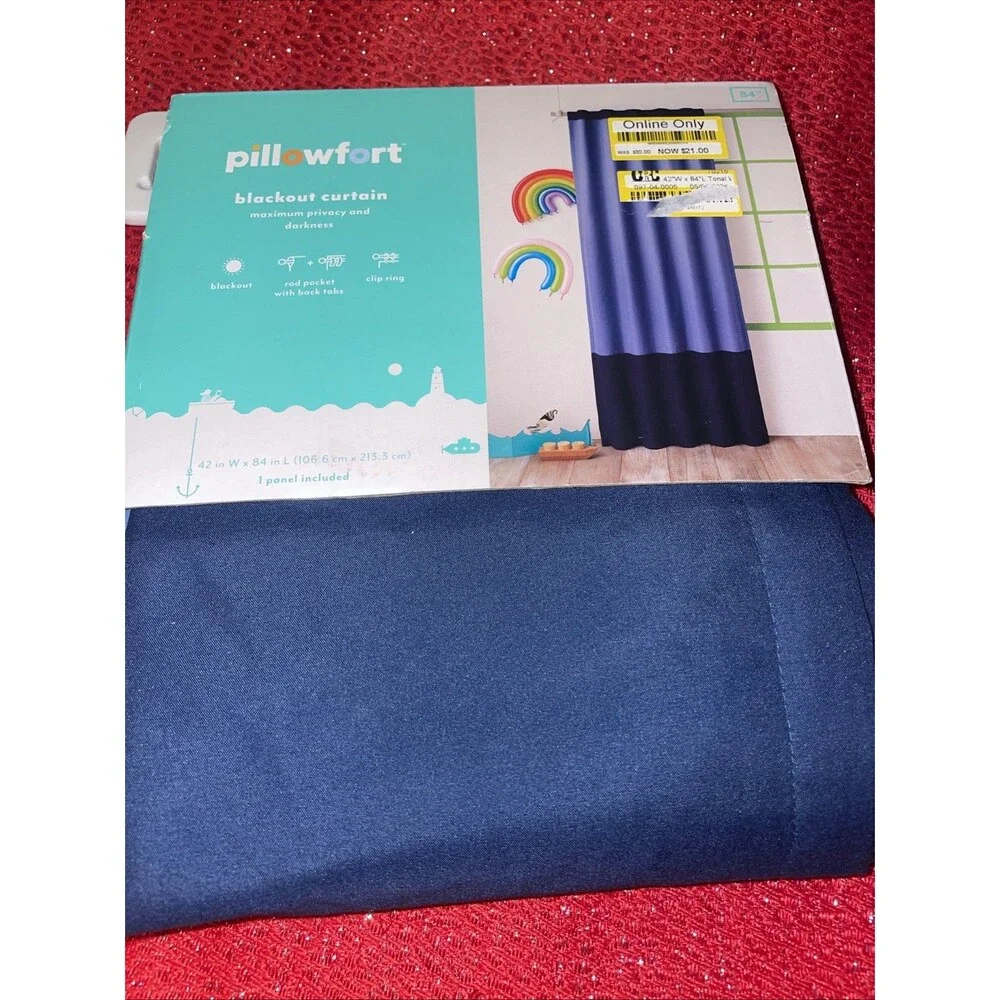Pillowfort Navy Blue Black 99.9% Blackout Curtain 1 Panel 42in W x 84in L NEW